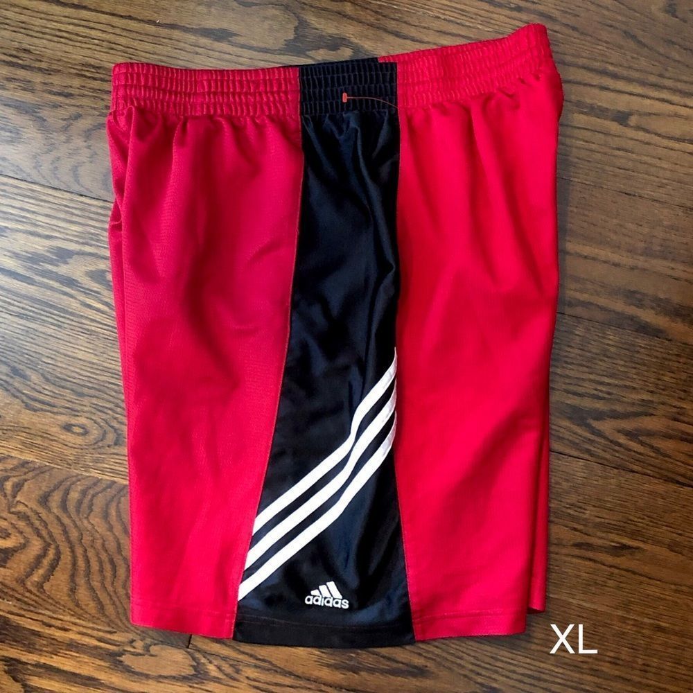 ADIDAS Men’s Climalite 3-Stripes Red Black Basketball Training Shorts Size XL